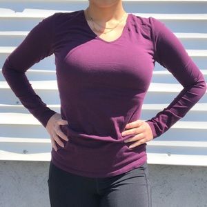 Primark Plum Purple V-Neck Long Sleeve Fitted Top